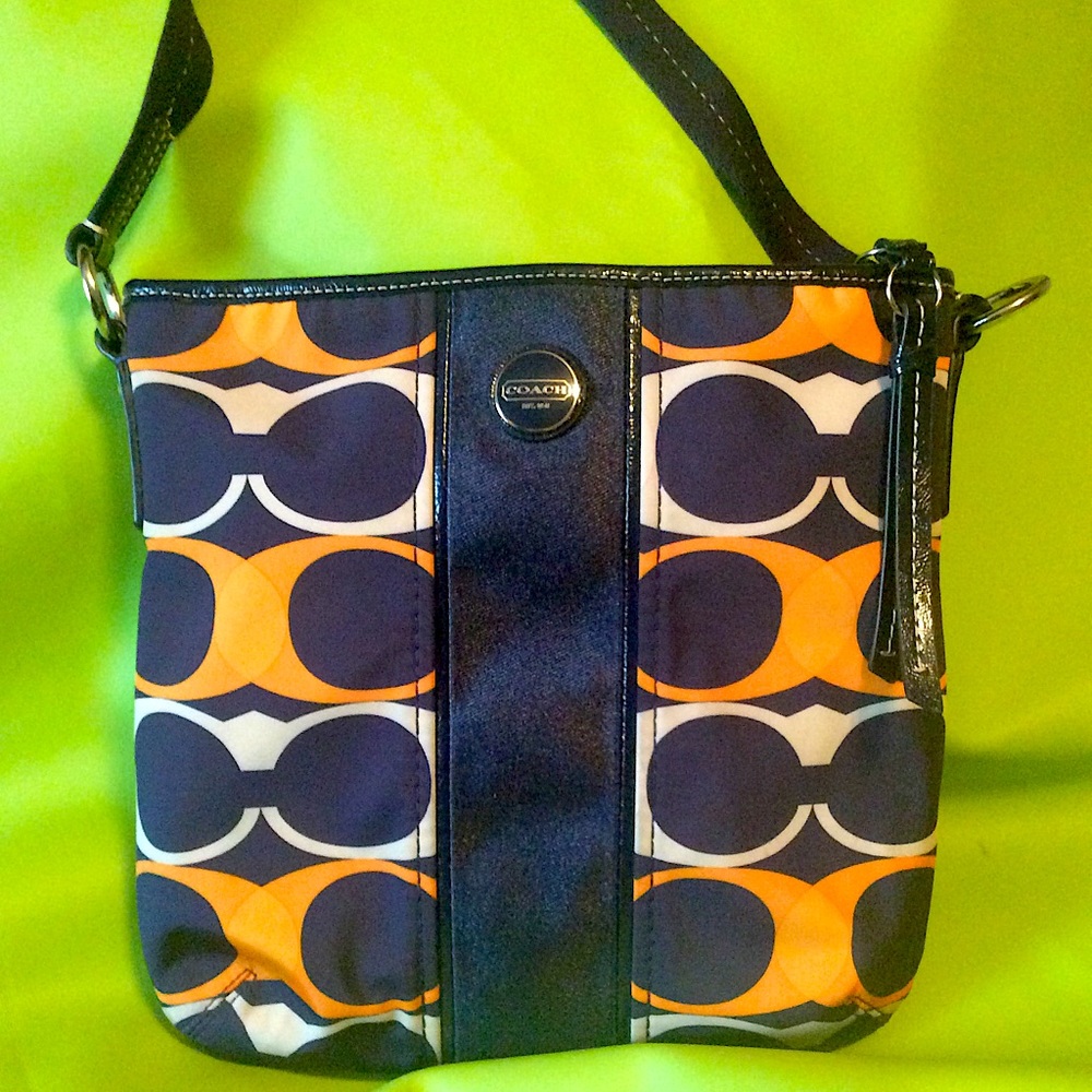 Coach Navy and Tangerine satin crossbody